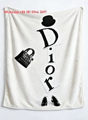 Dior Black White Art Print Flannel Sofa Throw Blanket D052